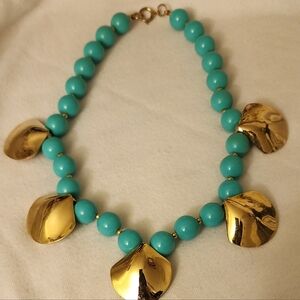 Vintage Gold and Turquoise Statement Necklace.